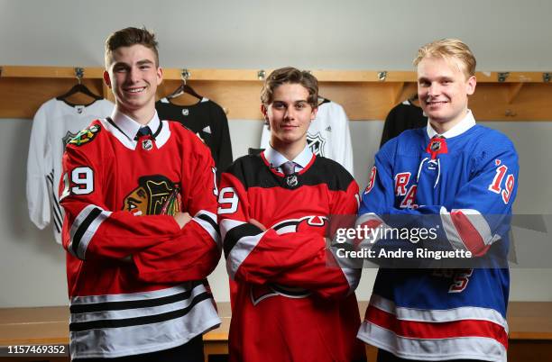 Kirby Dach, third overall pick by the Chicago Blackhawks, Jack Hughes, first overall pick by the New Jersey Devils, and Kaapo Kakko, second overall...