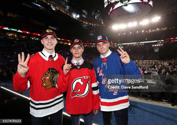 Kirby Dach, third overall pick by the Chicago Blackhawks, Jack Hughes, first overall pick by the New Jersey Devils, and Kaapo Kakko, second overall...