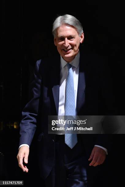 Chancellor of the Exchequer Philip Hammond leaves 11 Downing Street for Theresa May's final PMQ's on July 24, 2019 in London, England. Theresa May...