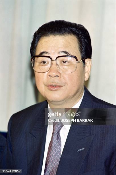 Picture taken on July 13, 1991 at Damascus showing Chinese Premier Li Peng during a press conference as part of his official visit in the country.