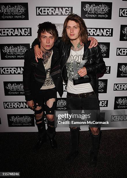 Asking Alexandra with their Best British Newcomer award during The Relentless Energy Drink Kerrang! Awards at The Brewery on June 9, 2011 in London,...