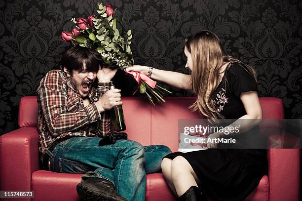 quarrel - drunk wife at party stockfoto's en -beelden