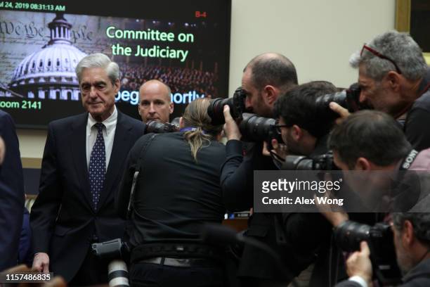 Former Special Counsel Robert Mueller arrives before testifying to the House Judiciary Committee about his report on Russian interference in the 2016...