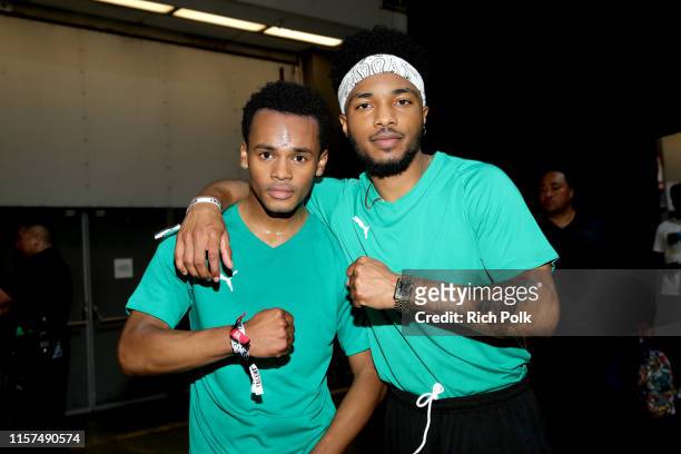 Jelani Winston and Christopher Jefferson attend the 2019 BET Experience Celebrity Dodgeball Game at Staples Center on June 21, 2019 in Los Angeles,...