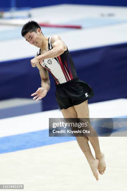 Kenzo Shirai competes in the Men's Floor Exercise qualifying round on day one of the 73rd All Japan Artistic Gymnastics Apparatus Championships at...