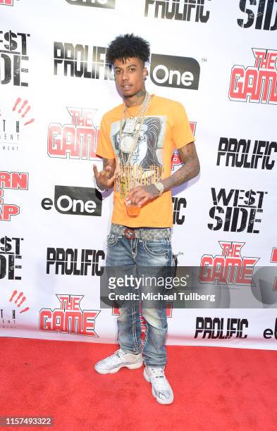 Hip-hop artist Blueface attends a listening event for The Game's new album "Born 2 Rap" at Hollywood Roosevelt Hotel on June 21, 2019 in Hollywood,...
