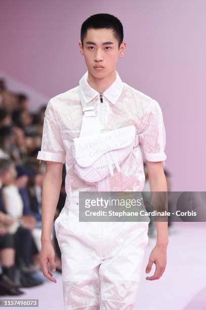 Model walks the runway during the Dior Homme Menswear Spring Summer 2020 show as part of Paris Fashion Week on June 21, 2019 in Paris, France.