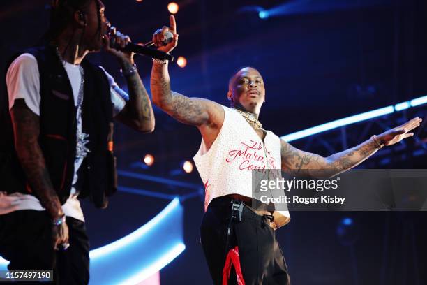 Tyga and YG perform onstage at the 2019 BET Experience STAPLES Center Concert Sponsored By Coca-Cola at Staples Center on June 21, 2019 in Los...