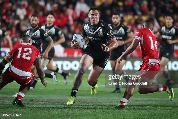Nelson Asofa-Solomona of the Kiwis steps during the Oceania league test between the Kiwis and Mate Ma'a Tonga at Mt Smart Stadium on June 22, 2019 in...