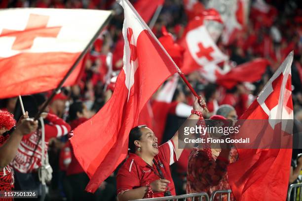 Tongan fans during the Oceania league test between the Kiwis and Mate Ma'a Tonga at Mt Smart Stadium on June 22, 2019 in Auckland, New Zealand.