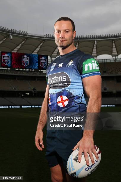 Boyd Cordner poses during a New South Wales Blues State of Origin captain's run at Optus Stadium on June 22, 2019 in Perth, Australia.