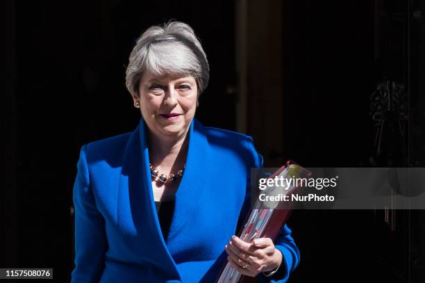 Theresa May leaves 10 Downing Street for her final PMQ session in the House of Commons before officially stepping down as prime minister on 24 July,...