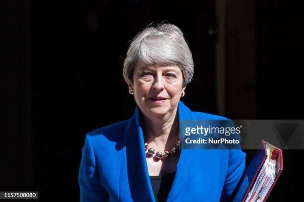 Theresa May leaves 10 Downing Street for her final PMQ session in the House of Commons before officially stepping down as prime minister on 24 July,...