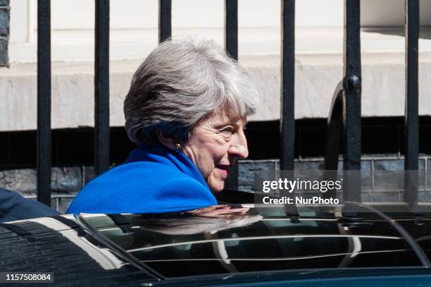 Theresa May leaves 10 Downing Street for her final PMQ session in the House of Commons before officially stepping down as prime minister on 24 July,...
