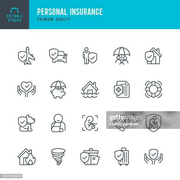 persönliche versicherung - satz von linienvektorsymbolen - health and safety icon stock-grafiken, -clipart, -cartoons und -symbole