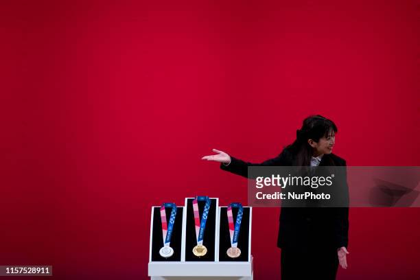 The silver, gold and bronze medals are unveiled in the Tokyo 2020 medal design unveiling ceremony during Tokyo 2020 Olympic Games &quot;One Year To...