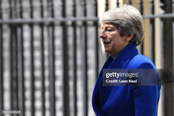 British Prime Minister Theresa May makes her outgoing statement at Downing Street on July 24, 2019 in London, England. Theresa May has been leader of...