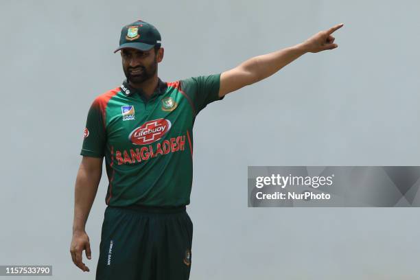 Bangladesh cricket captain Tamim Iqbal directs his players during the tour match between Sri Lanka Board President's XI and Bangladesh at P Sara oval...