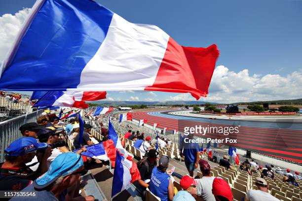 General view as Pierre Gasly of France driving the Aston Martin Red Bull Racing RB15 passes fans during final practice for the F1 Grand Prix of...