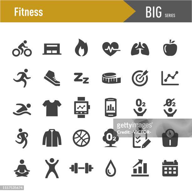 illustrazioni stock, clip art, cartoni animati e icone di tendenza di set icone fitness - grande serie - esercizio fisico