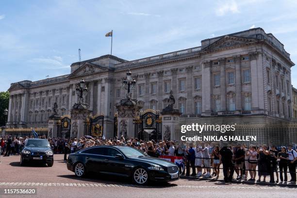 Britain's outgoing prime minister Theresa May leaves Buckingham Palace after tendering her resignation in central London on July 24, 2019. - Theresa...