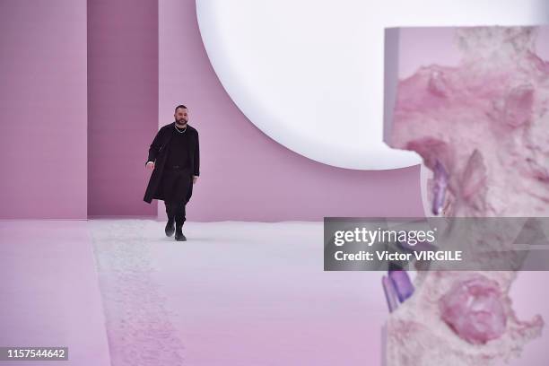 Fashion designer Kim Jones walks the runway during the Dior Homme Menswear Spring Summer 2020 fashion show as part of Paris Fashion Week on June 21,...