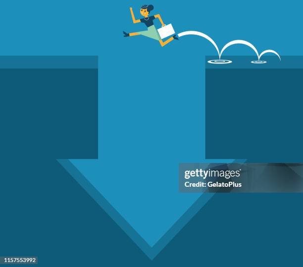 stockillustraties, clipart, cartoons en iconen met jumping-zakenvrouw - pitfall