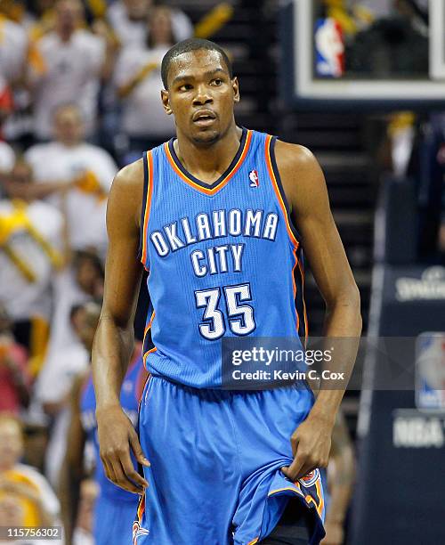 Kevin Durant of the Oklahoma City Thunder against the Memphis Grizzlies in Game Six of the Western Conference Semifinals in the 2011 NBA Playoffs at...