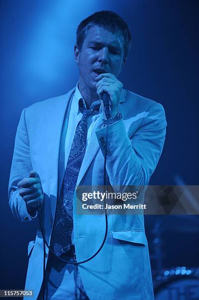 Hamilton Leithauser of The Walkmen performs on stage during Bonnaroo 2011 at That Tent on June 9, 2011 in Manchester, Tennessee.