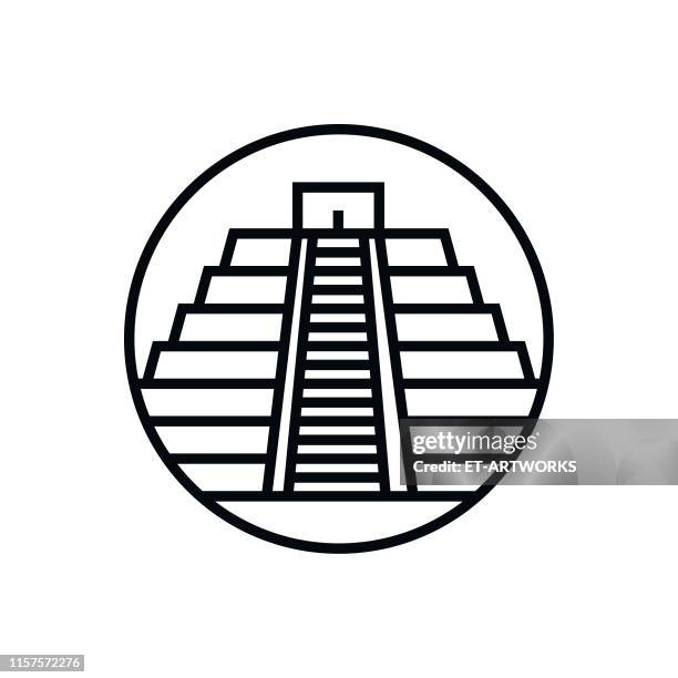 vector chichen itza - outline icon - chichen itza stock illustrations