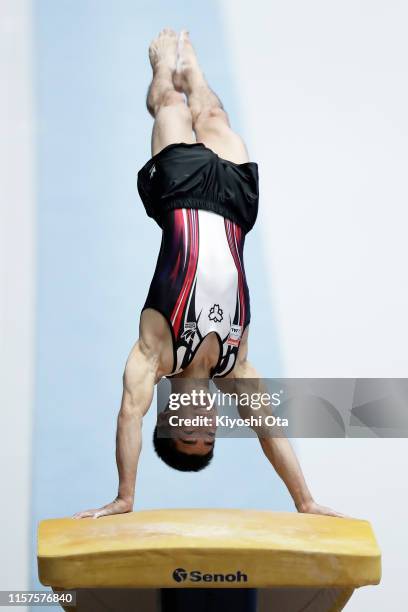 Kenzo Shirai competes in the Men's Vault qualifying round on day one of the 73rd All Japan Artistic Gymnastics Apparatus Championships at Takasaki...