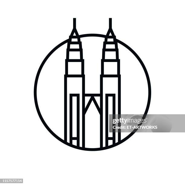 vector petronas türme - umriss-symbol - petronas twin towers stock-grafiken, -clipart, -cartoons und -symbole