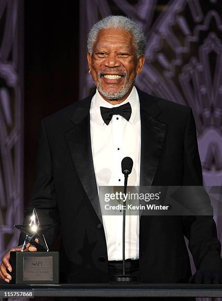 39th Life Achievement Award recipient Morgan Freeman speaks onstage at the 39th AFI Life Achievement Award honoring Morgan Freeman held at Sony...