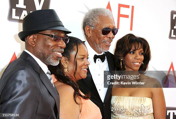 Son Alfonso Freeman, daughter Deena Adair, 39th Life Achievement Award recipient Morgan Freeman, and daughter Morgana Freeman arrive at the 39th AFI...