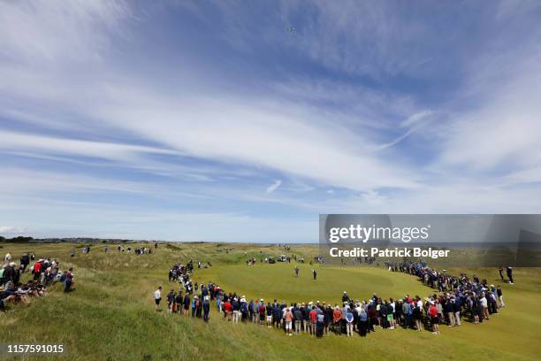 James Sugrue from Ireland putts on the 4th green during the Amateur Championship Final at Portmarnock Golf Club on June 22, 2019 in Portmarnock,...