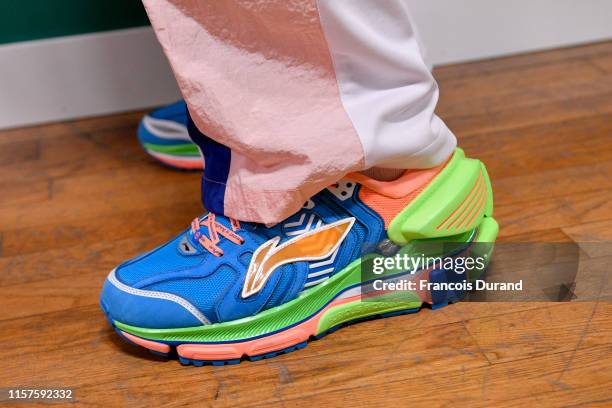 Shoe detail backstage prior to the Li-Ning Menswear Spring Summer 2020 show as part of Paris Fashion Week on June 22, 2019 in Paris, France.