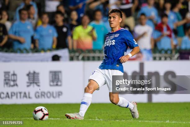 Kitchee Defender Kim Dong Jin in action during the preseason friendly match between Kitchee and Manchester City at the Hong Kong Stadium on July 24,...