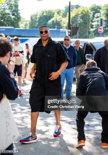 Russel Westbrook is seen outside Sacai during Paris Fashion Week - Menswear Spring/Summer 2020 on June 22, 2019 in Paris, France.