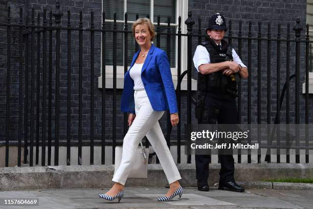 Andrea Leadsom arrives at Number 10, Downing Street on July 24, 2019 in London, England. Boris Johnson took the office of Prime Minister of the...