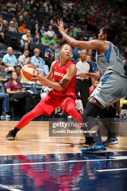 Aerial Powers of the Washington Mystics handles the ball against the Minnesota Lynx on July 24, 2019 at the Target Center in Minneapolis, Minnesota...