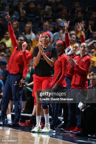 The Washington Mystics react during a game against the Minnesota Lynx on July 24, 2019 at the Target Center in Minneapolis, Minnesota NOTE TO USER:...