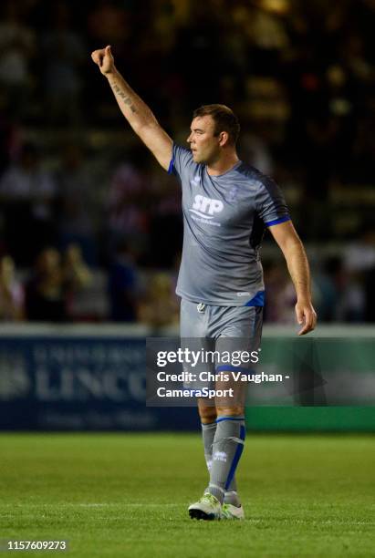 Lincoln City's Matt Rhead acknowledges the fans following the Pre-Season Friendly match between Lincoln City and Stoke City at Sincil Bank Stadium on...