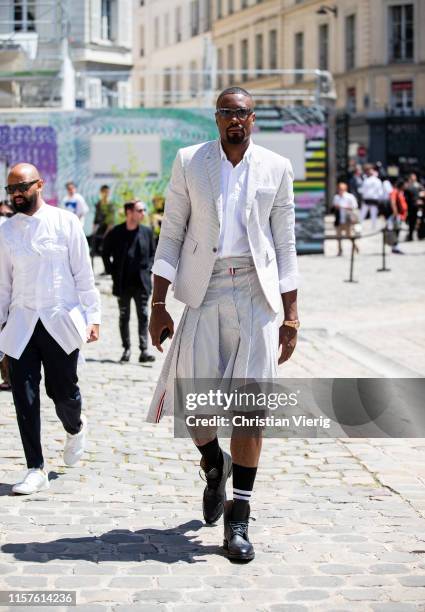 Serge Ibaka is seen outside Thom Browne during Paris Fashion Week - Menswear Spring/Summer 2020 on June 22, 2019 in Paris, France.