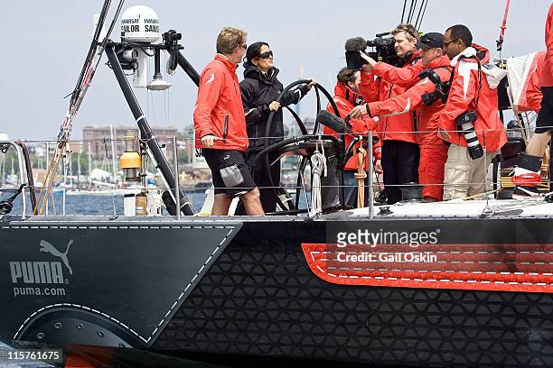 Skipper Ken Reed and Salma Hayek attend the departure of the PUMA Ocean Racing's il mostro Sailboat in the 7th Leg of the Volvo Ocean Race 2008/2009...