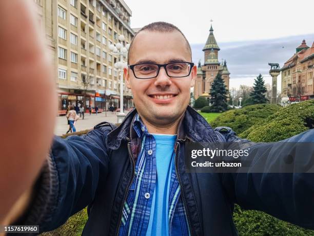 taking selfie in timisoara, romania - taken on mobile device stock pictures, royalty-free photos & images