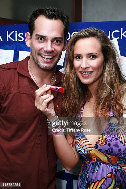 Actor Christian de la Fuente and his wife actress Angelica Castro, with Nivea products, attend Melanie Segal's Emmy House on September 19, 2008 in...