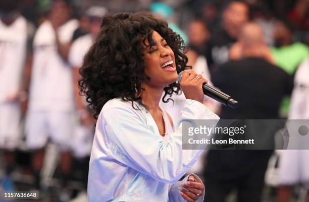 Katlyn Nichol performs at the BETX Celebrity Basketball Game Sponsored By Sprite during the BET Experience at Los Angeles Convention Center on June...