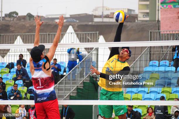 Beach Volleyball; Victor Alpizar from Costa Rica and Oscar Brandao from Brasil in action in a preliminary round during the Lima 2019 Pan American...