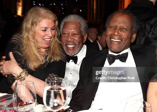 Joanna Shimkus, 39th Life Achievement Award recipient Morgan Freeman and actor Sidney Poitier in the audience at the 39th AFI Life Achievement Award...