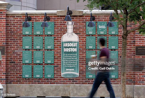 Man walks by the unveiling for the ABSOLUT Boston Flavor at Boylston Plaza - Prudential Center on August 26, 2009 in Boston, Massachusetts.